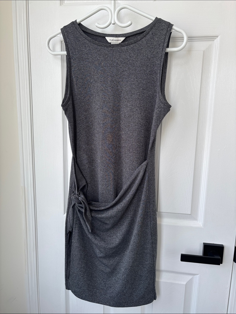 Club Monaco Charcoal Gray Sleeveless Midi Dress Small with Side Knot